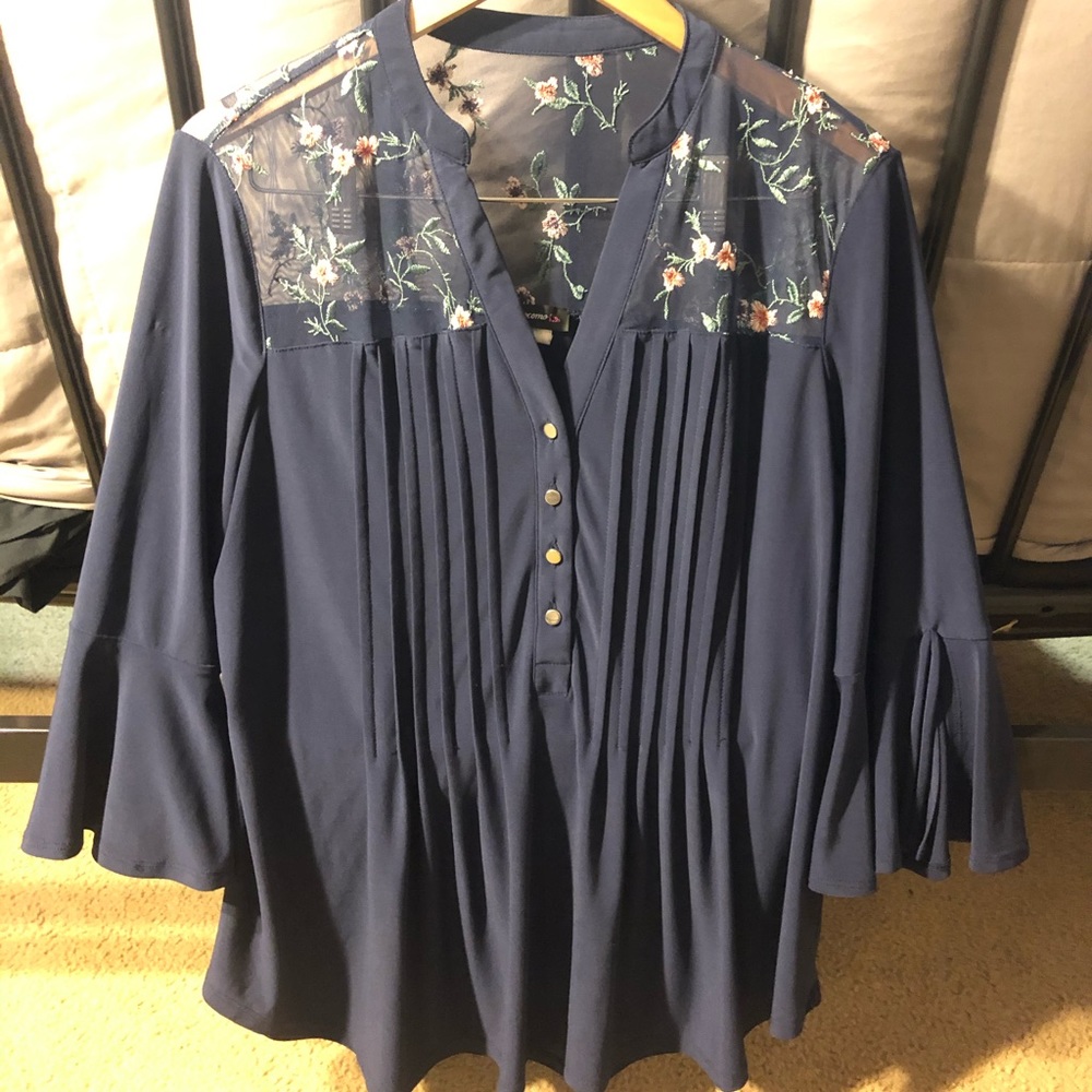Navy blue blouse with flowers